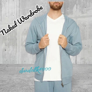 NAKED WARDROBE UNISEX BABY BLUE ZIP UP HOODED JACKET M